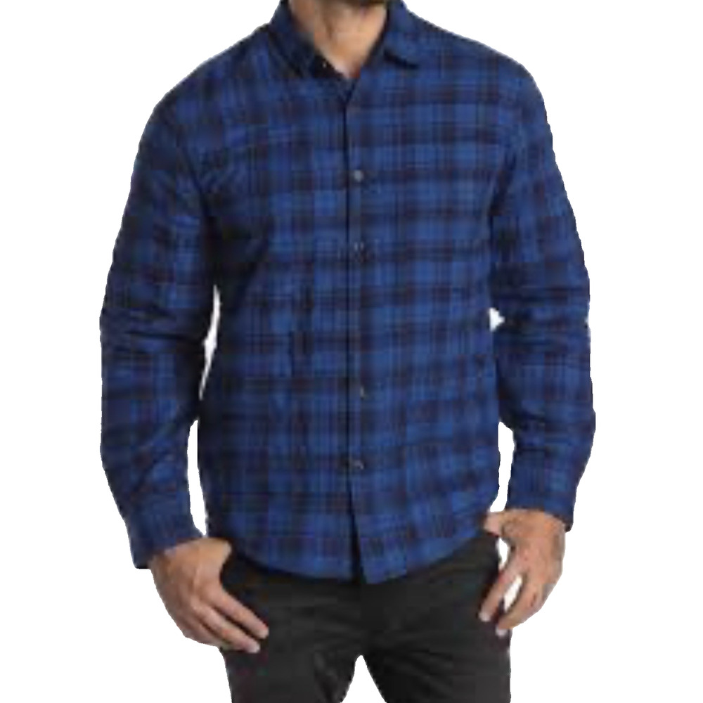 Thomas Dean Plaid Long Sleeves Crinkled Shirt Jacket Blue Men's Size Large